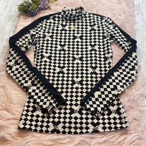 Adidas Originals Aop Checked Mock Neck Top in Black sz S